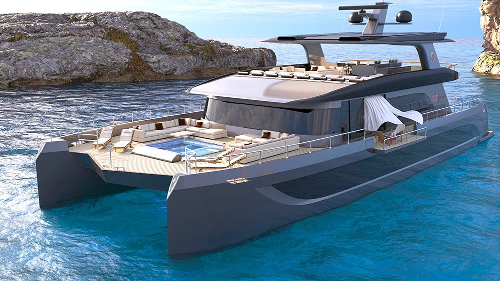 VisionF 100 – Mẫu catamaran mới toanh với bể Jacuzzi đáy kính độc đáo