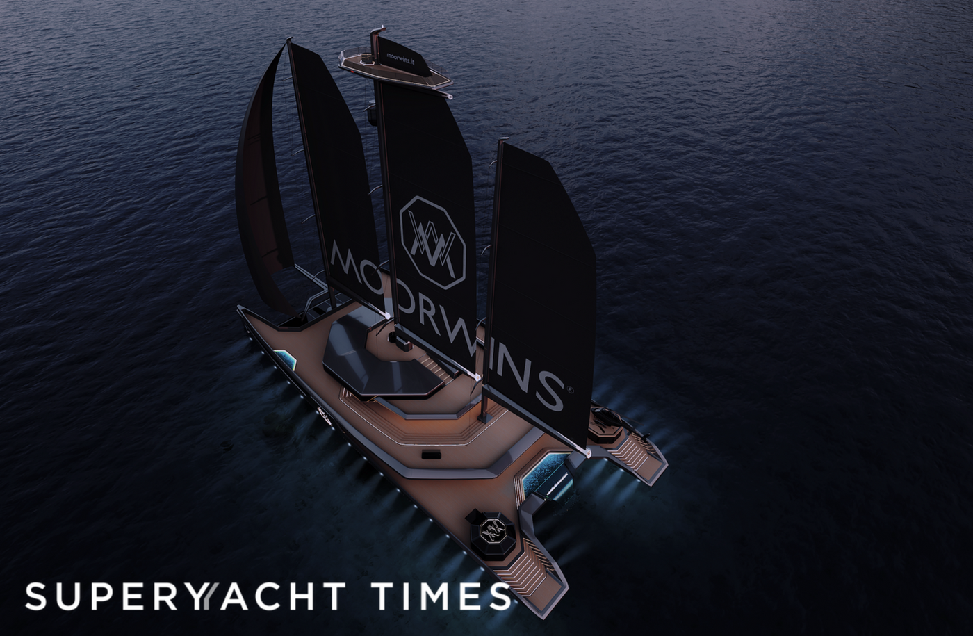 Camber Yacht hé lộ cataraman Moorwins 88m với "sky deck" đột phá